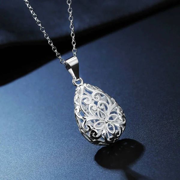 45cm elegant hollow drop pendant necklace in 14K white gold, a luxurious women's jewelry piece perfect for parties, weddings, or as a fashionable gift