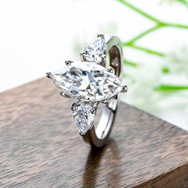 4cttw D color marquise moissanite cluster ring in 925 silver gold plating, elegant women's engagement and wedding jewelry wholesale