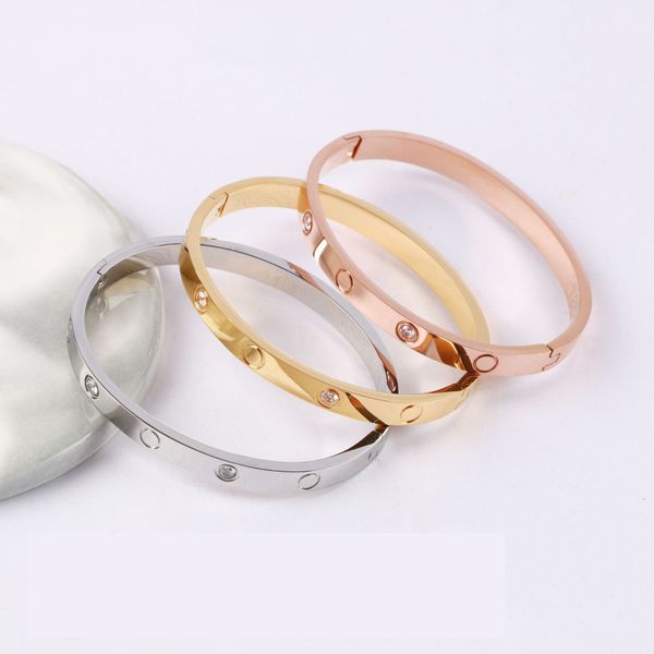 4mm designer luxury bangle bracelet with 6.0 love bangles featuring 4 diamonds, 18K gold plated titanium steel, includes screw and screwdriver charms for women