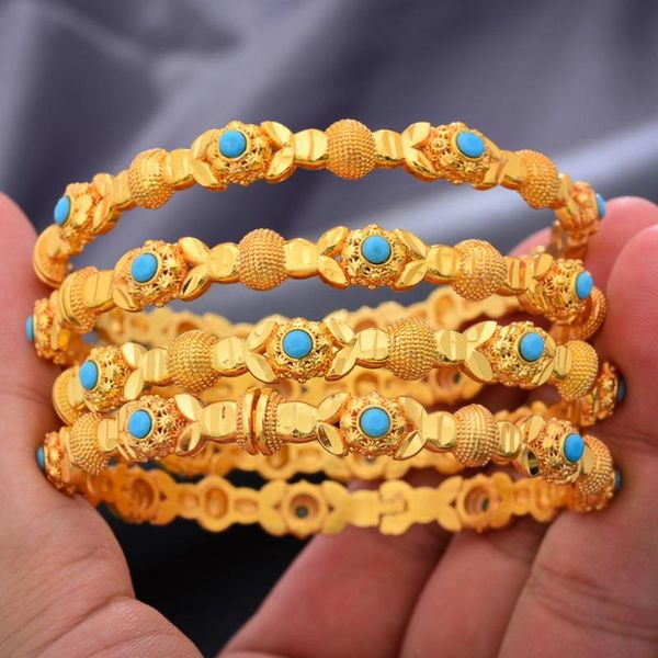 4-piece set of 24k gold-plated Dubai-style bangles for women and girls, perfect for African Eritrean weddings and bridal jewelry