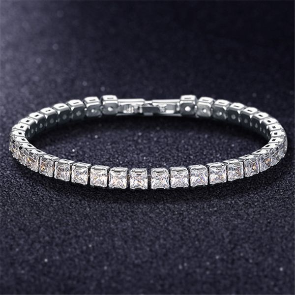 4x4mm square diamond tennis bracelet for women in luxury silver, gold, or copper with 3x3mm 3A zirconia bangles for daily wear