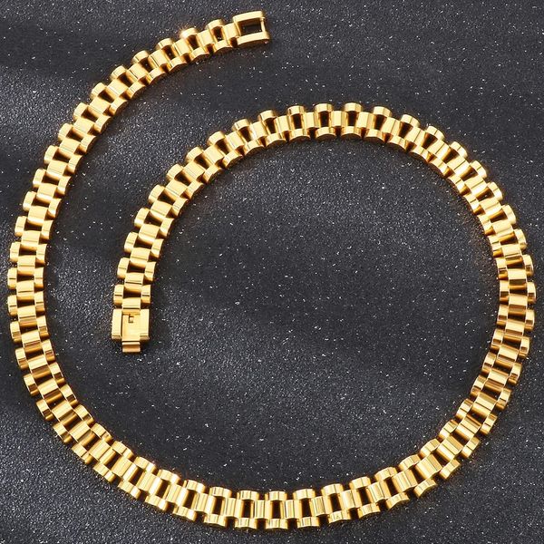 5060CM 10MM gold stainless steel choker necklace for men and women, a stylish chain watch strap jewelry accessory