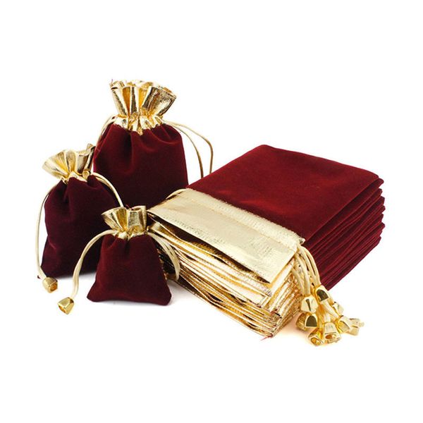 50-piece set of velvet and flannel jewelry pouches with gold-plated drawstring closures in three sizes for elegant gift packaging