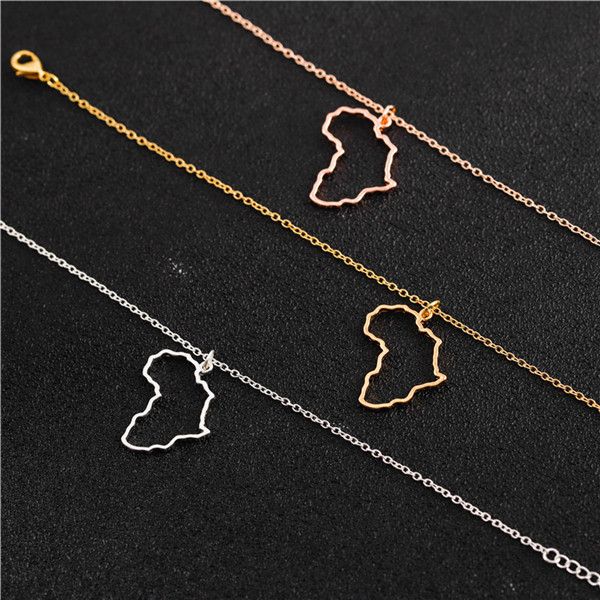 50-piece World Africa Map Chain Necklace featuring African, Israeli, French, Palestinian, Australian, US, Somali, and Korean country charms in gold for national pride