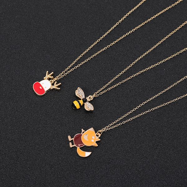 5pcs Cartoon Colorful Animal Fox Necklace Crystal Bumble Queen Honey Bee Necklace Christmas Elk Deer Head Chain Necklaces for Women  

Rewritten:  
5 colorful cartoon animal necklaces featuring fox...