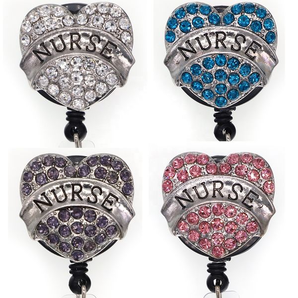 5pcs Heart Key Rings Medical Retractable Badge Reel Nurse ID Name Card Badge Holder Office Supplies