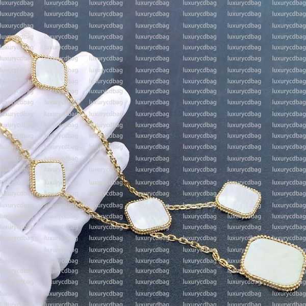 6 elegant fashion motif necklaces featuring four-leaf clover pendants with mother-of-pearl accents in gold-plated 18K style for women and girls, perfect for Valentine's or Mother's Day