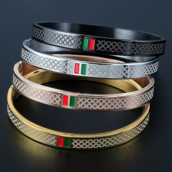 6mm and 8mm green and red cuff bracelets for couples, stylish stainless steel and rose gold jewelry gifts for women and men