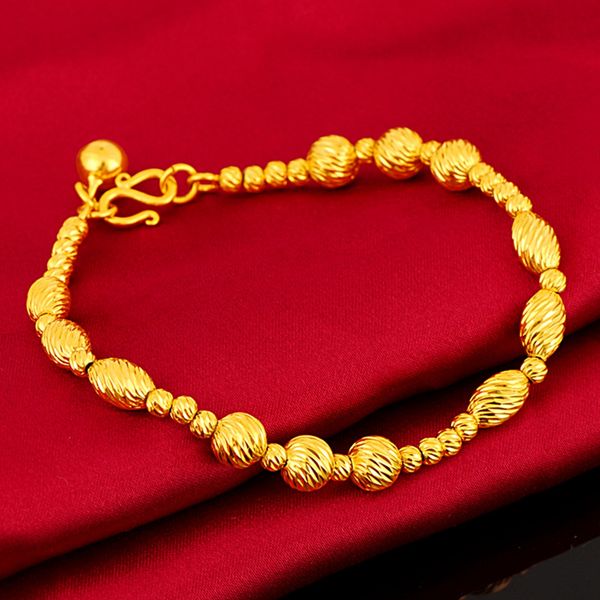 6mm Beaded Bracelet in 18k Gold Filled for Women and Men, Classic Chain Link Jewelry Gift