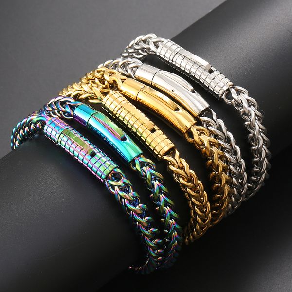 6mm hip hop stainless steel chain bracelet for men with colorful titanium bangle jewelry
