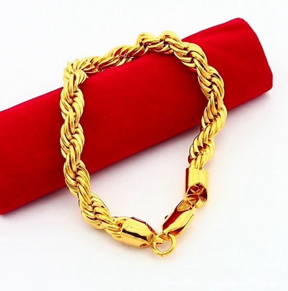 6mm thick twisted rope chain bracelet in 18K gold-filled for men, stylish polished male jewelry gift