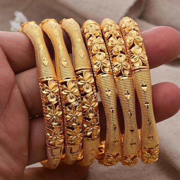 6-piece Dubai gold bangles for women, perfect as African jewelry or Nigerian bridal wedding accessories, ideal gift bracelets