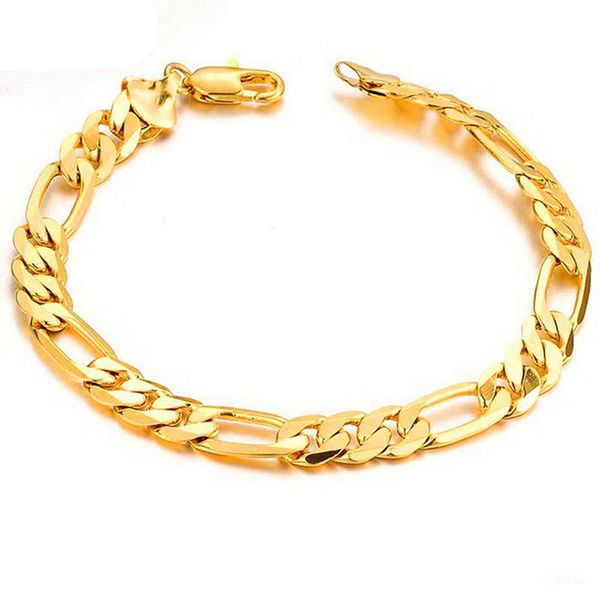 7mm slim bracelet chain for women and men, classic 24K gold-filled Figaro unisex jewelry gift, 20cm length