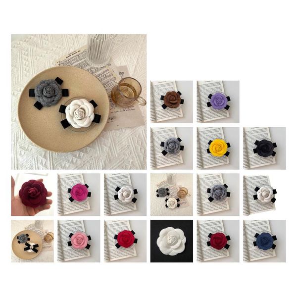 80Hou Elegant Wool Camellia Brooch with Vintage Bow Floral Design, Fast Shipping by Amajewelry Am03O