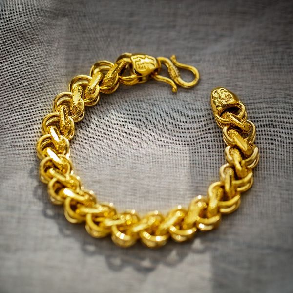8.8-inch long sturdy 18k yellow gold-filled hip hop men's bracelet with 12mm thick wrist chain