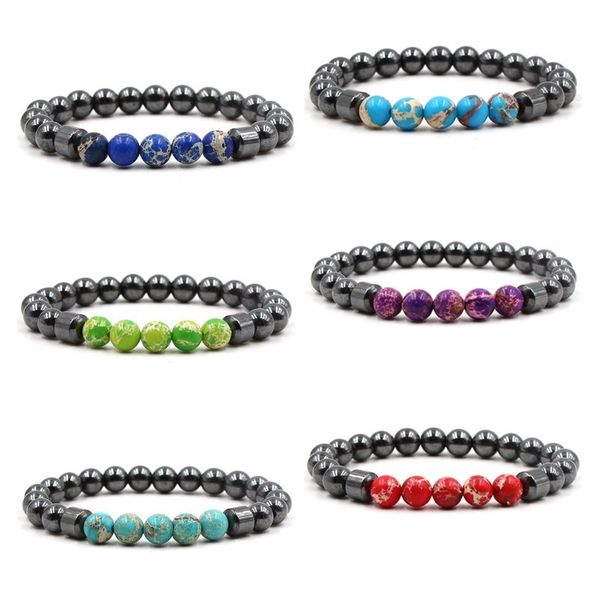 8mm Hematite Imperial Jasper Beads Bracelet for Women and Men, Yoga Jewelry Bangles