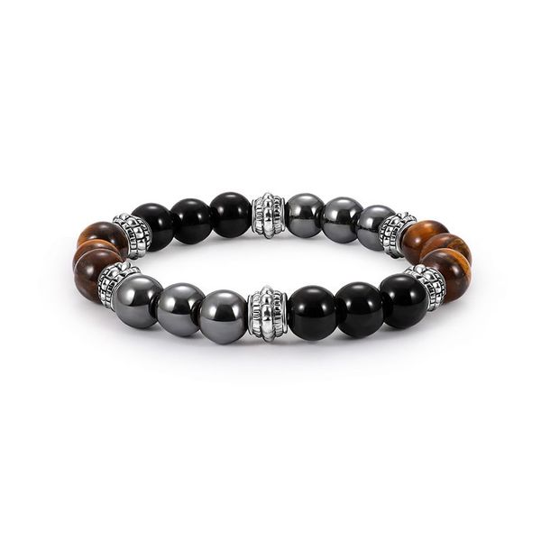 8MM Tiger Eye Beads Strand Bracelet with Black Hematite for Men