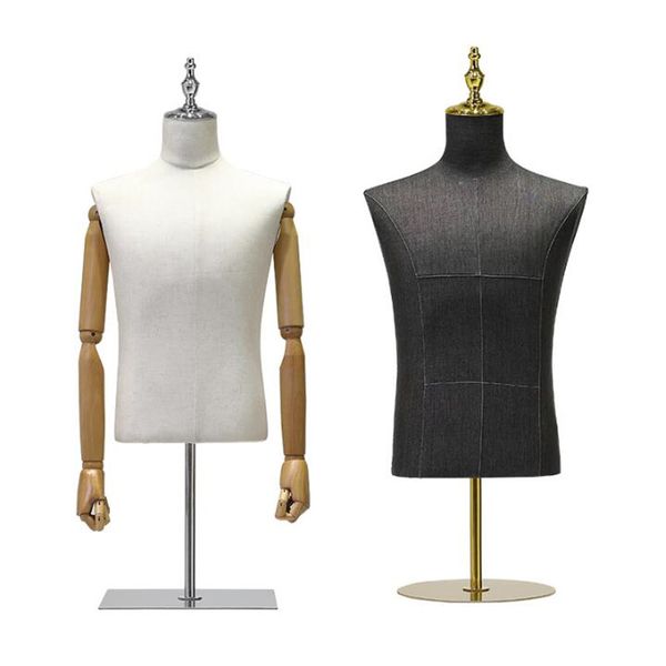 8style male sewing wooden half-body mannequin with adjustable height for DIY clothing display and stage modeling