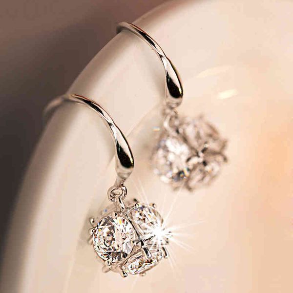 925 Silver Cubic Hexagonal Diamond Earrings for Women, Korean Style Elegant Magic Square Jewelry