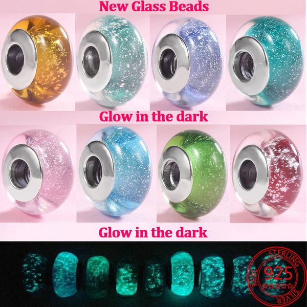 925 silver Fit Original DIY charm pendants for women's bracelets with glow-in-the-dark colorful Murano glass beads