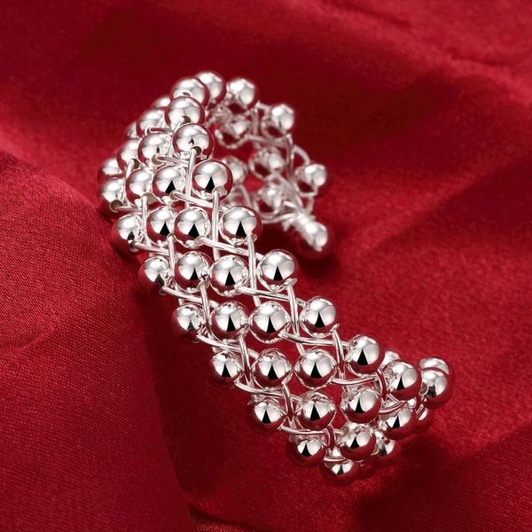 925 sterling silver beaded bracelet with smooth finish, perfect for women's weddings, engagements, and fashionable party jewelry