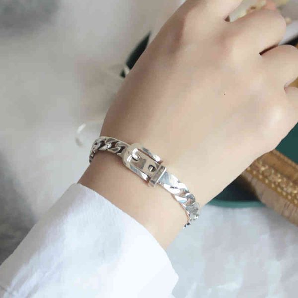 925 sterling silver bracelets featuring trendy vintage couple designs, simple belt buckle styles, thick chains, perfect for rock parties and jewelry gifts in 2022