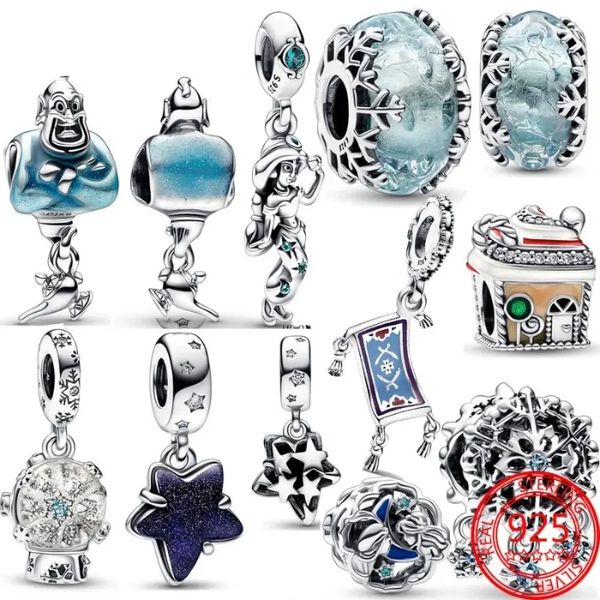 925 Sterling Silver charm bracelet with gold-plated beads and suspension charms