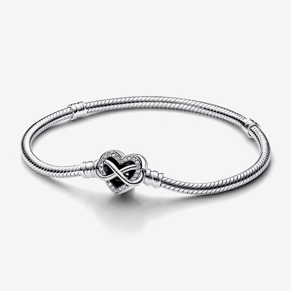 925 Sterling Silver Charm Bracelet with Sparkling Infinity Heart Clasp and Snake Chain, Perfect for Women's Wedding Jewelry, Comes in Retail Box