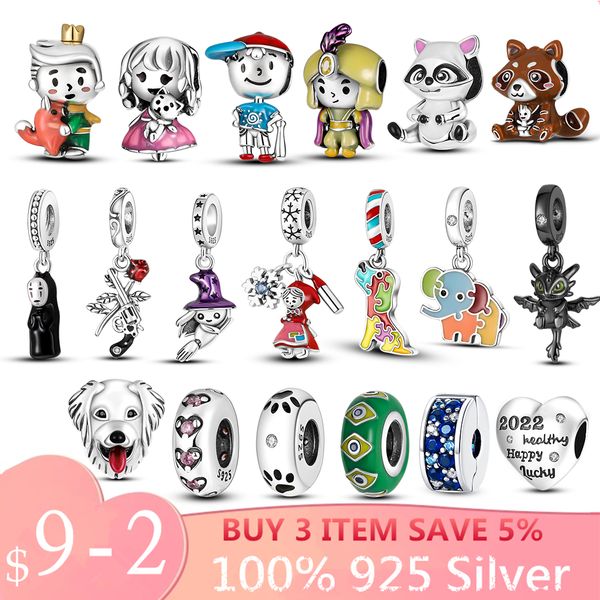 925 Sterling Silver Dangle Charm featuring Prince, Little Fox, Raccoon, Elephant, Faceless Man, Witch Boy, Dog Beads for DIY Jewelry Bracelets