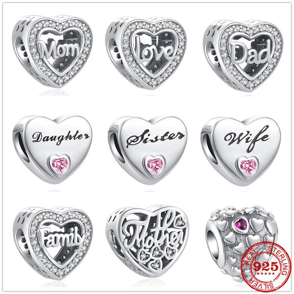 925 Sterling Silver Dangle Charm for Dad Mom Sister Wife Daughter Bracelet Beads DIY Jewelry Accessories