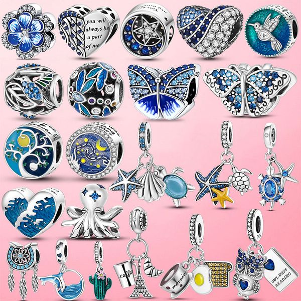 925 Sterling Silver Dangle Charm with Women's Beads - High-Quality Gift Featuring Spring Flower, Dragonfly, Butterfly, Turtle, and Starfish Designs for Charm Bracelets