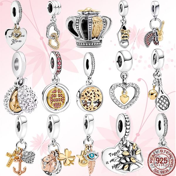 925 sterling silver durian crown charm with hanging beads, perfect for elegant ladies' bracelets as a fashionable jewelry gift