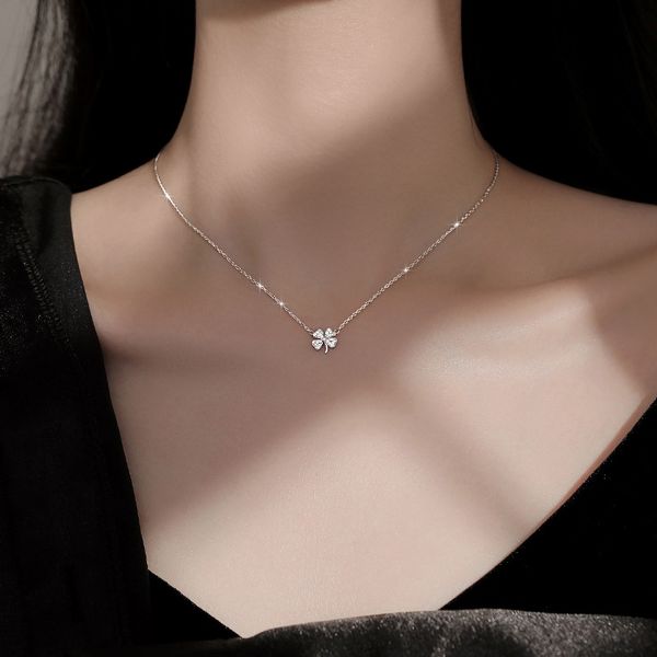 925 Sterling Silver Four-leaf Clover Pendant Necklace for Women, Elegant Summer Clavicle Chain, Romantic Luxury Jewelry