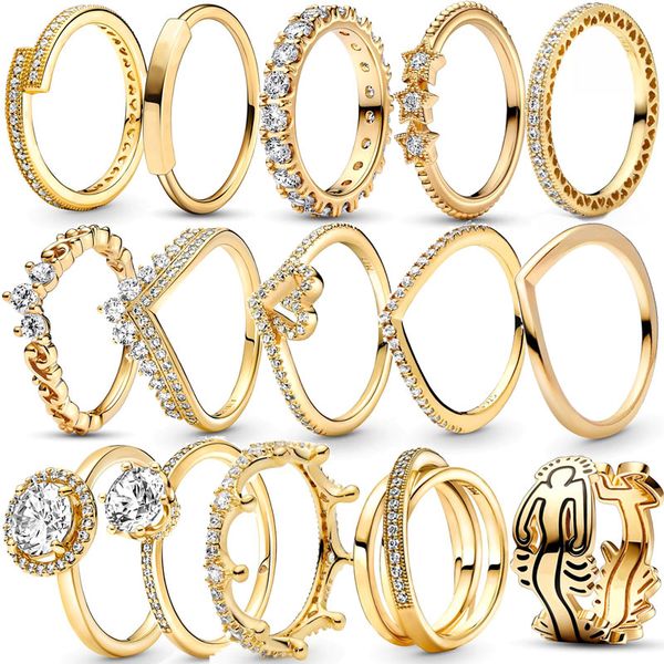 925 Sterling Silver Golden Fashion Classic Ring for Women, Free Wholesale Shipping