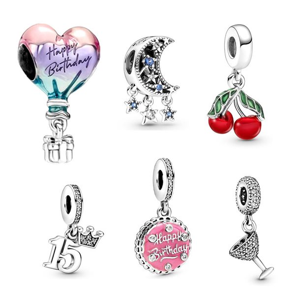 925 sterling silver hot air balloon and cherry moon charm for DIY bracelet jewelry