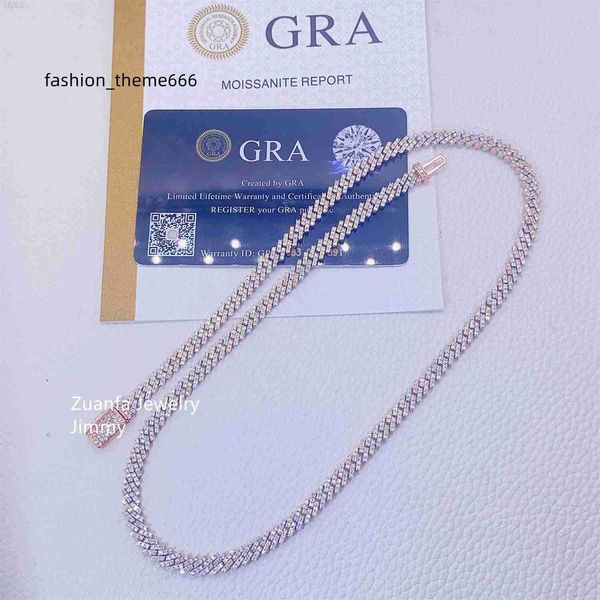 925 sterling silver moissanite Cuban link chain necklace, 5mm wide with VVS diamonds that pass diamond tests