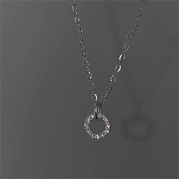 925 Sterling Silver Necklace with Flash Diamond Geometric Double Circle Pendant, Stylish Women's Clavicle Chain Jewelry for Birthday Gifts GC2007