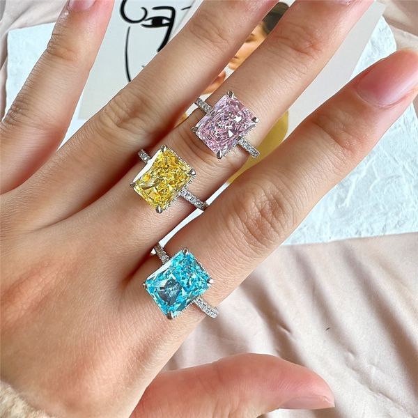 925 sterling silver women's designer fashion ring with square 8A zirconia ice out in red, blue, and pink for luxury engagement or wedding proposals