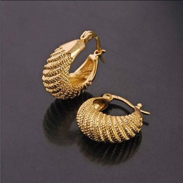 9K pure yellow gold carved hoop earrings for women, size 22x18mm