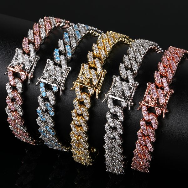 9mm vibrant cubic zirconia tennis bracelets with Cuban link chains, perfect as couple's jewelry gifts