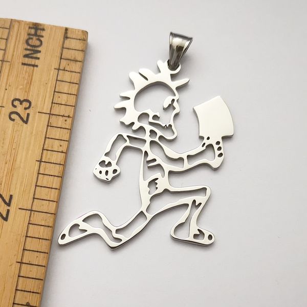 A 2-inch tall hollow silver Hatchetman pendant with a 