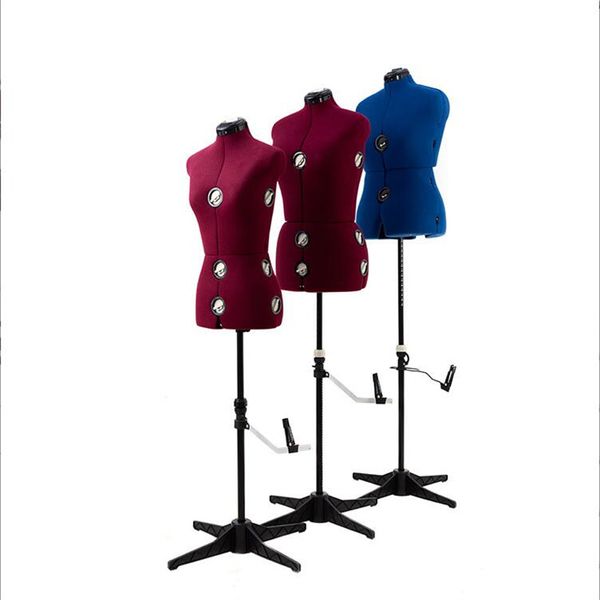 Adjustable female dress form with metal base for sewing and design