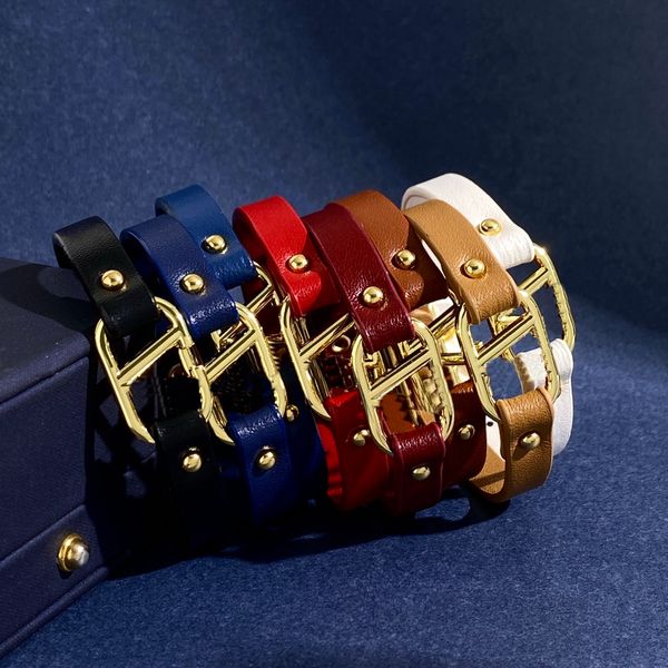Adjustable unisex V-letter bangle bracelets with PU belt buckle, designed for couples and individuals in eight colors