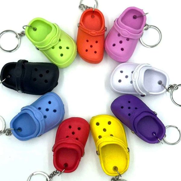 Adorable 3D mini clog shoe keychains in vibrant summer hues, perfect for wholesale - cute 3D beach-themed small hole shoe keychains