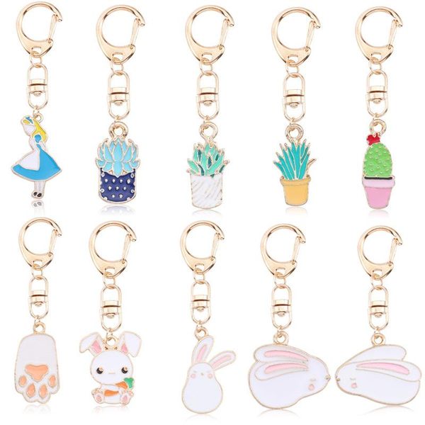 Adorable rabbit and plant themed enamel alloy keychains for cars, garments, and handbag decoration