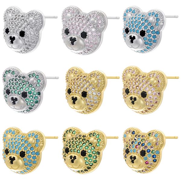 Adorable tiny bear-shaped stud earrings with micro pave detailing, perfect as a gift