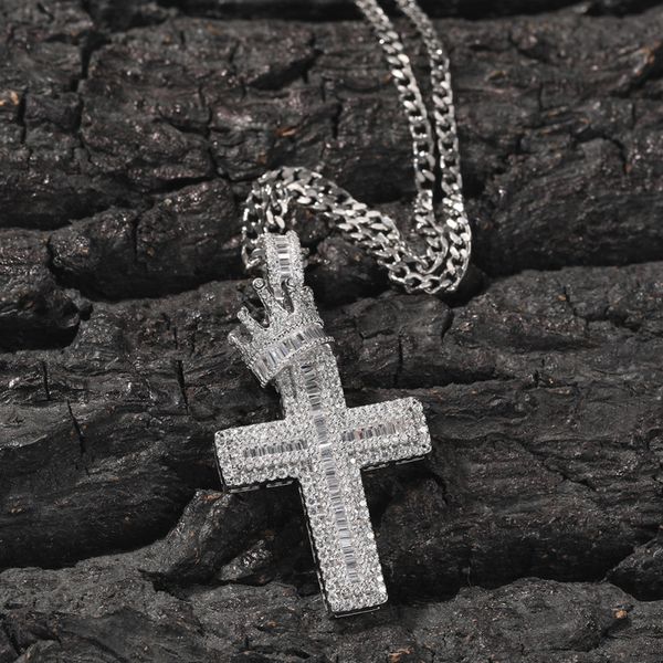 Adorable tiny pave hip hop crown cross pendant necklace for couples' gifts