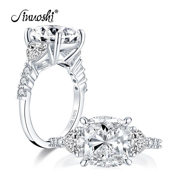 AINUOSHI 925 Sterling Silver 5 Carat Cushion Cut 3-Stone Engagement Ring with Simulated Diamond for Wedding Jewelry Y200107