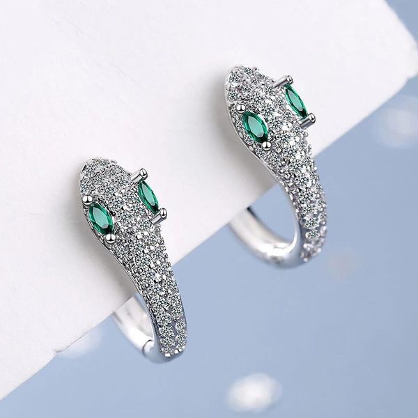 Allergy-free 925 sterling silver hoop and huggie earrings for women, featuring elegant sparkling zircon snake designs, perfect as bridal jewelry gifts