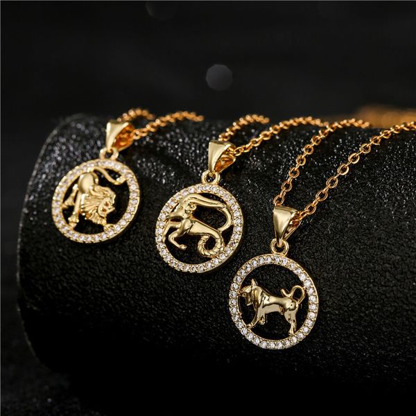 America Europe Popular Gold Constellation Pendant Necklace Men Women Sign Zodiac Jewelry